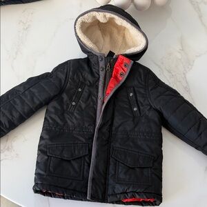 Catimini Black Puffer Jacket with Red Lining
